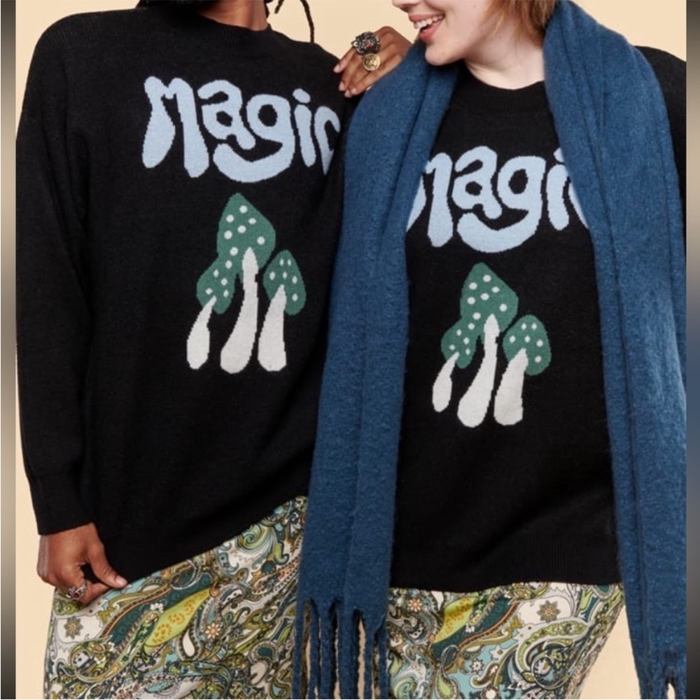 Earthbound Trading Magic Mushroom Sweater Black Xl - Picture 2 of 10